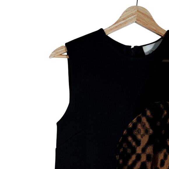 3.1 Phillip Lim Mixed Media Patchwork Dress 2 Black Brown Animal Print Cocktail - Picture 3 of 14